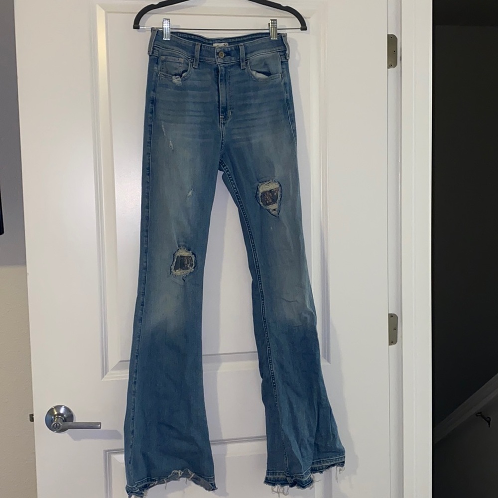 Hollister high rise flare patch bell bottom jeans